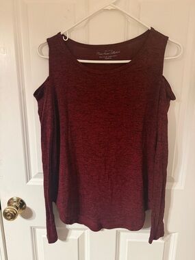 Hollister Deep Red Cold-Shoulder Long Sleeve Top